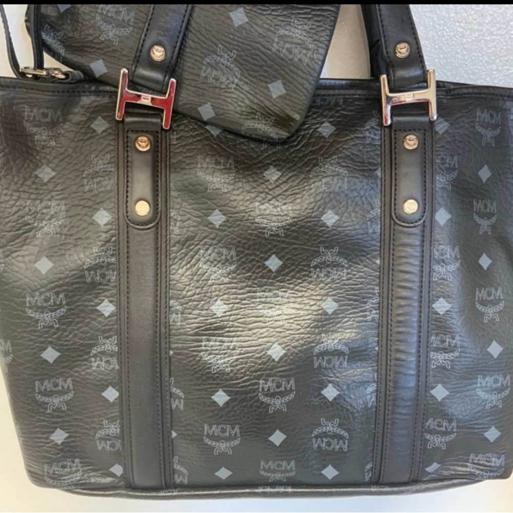 MCM Black and Gray Tote with Pouch - Picture 4 of 12